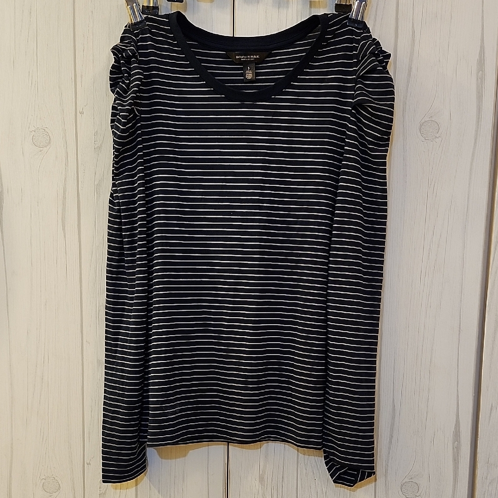 Madewell Navy and White Striped Blouse